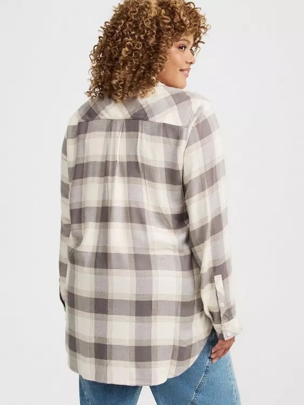 TORRID Lizzie Flannel Button-Down Tunic Shirt Cream and Gray SIZE 2 - Picture 2 of 4